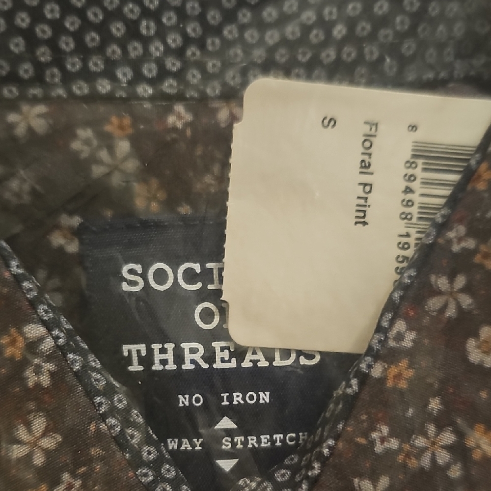 Society Of Threads (S) Dark Brown Floral Men's Shirt - Picture 2 of 3